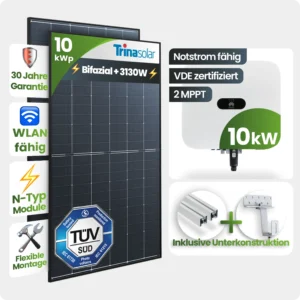 10 kWp Huawei Photovoltaikanlage mit 24× Trina 440 Wp bifazialen Black Frame Modulen – optimiert für Schrägdachmontage
