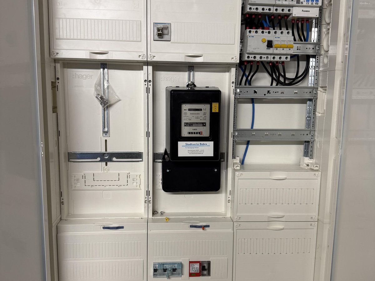 Fertig installierter Zählerschrank mit Zähler und Sicherungen