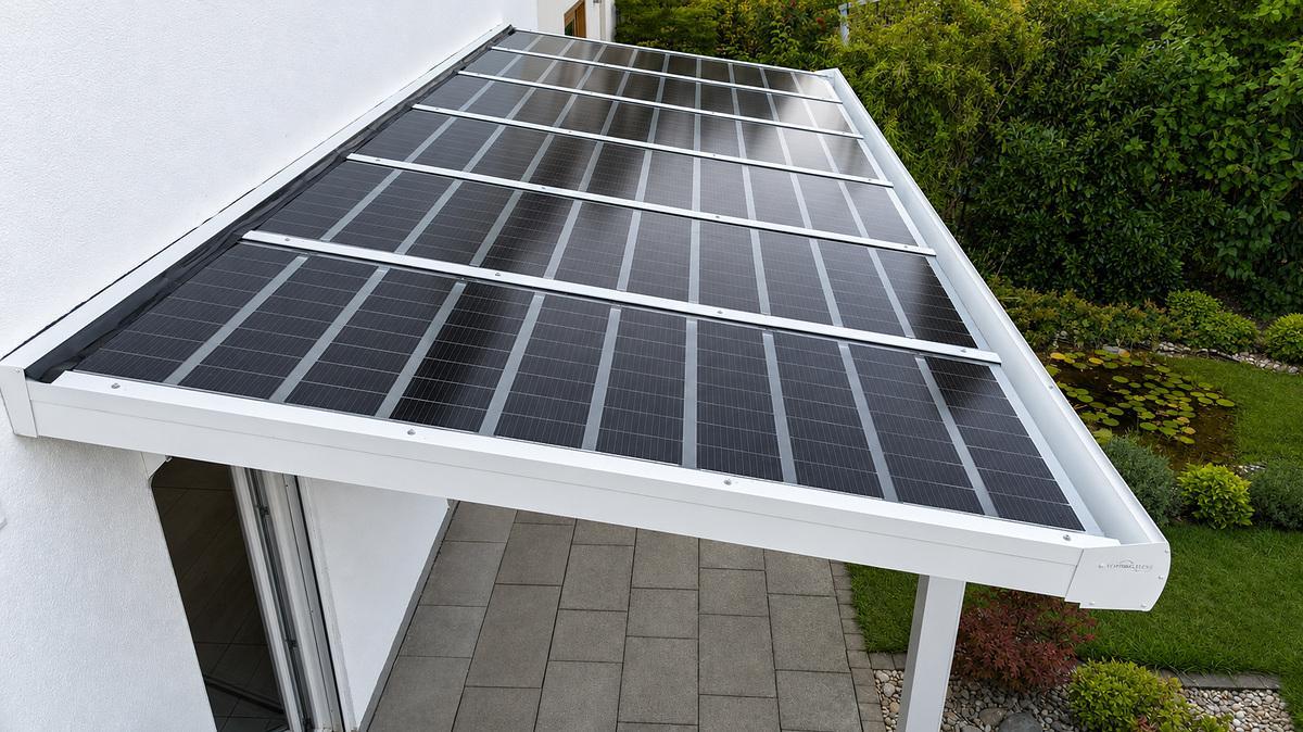 Glas-Solarmodule auf weißem Terrassendach